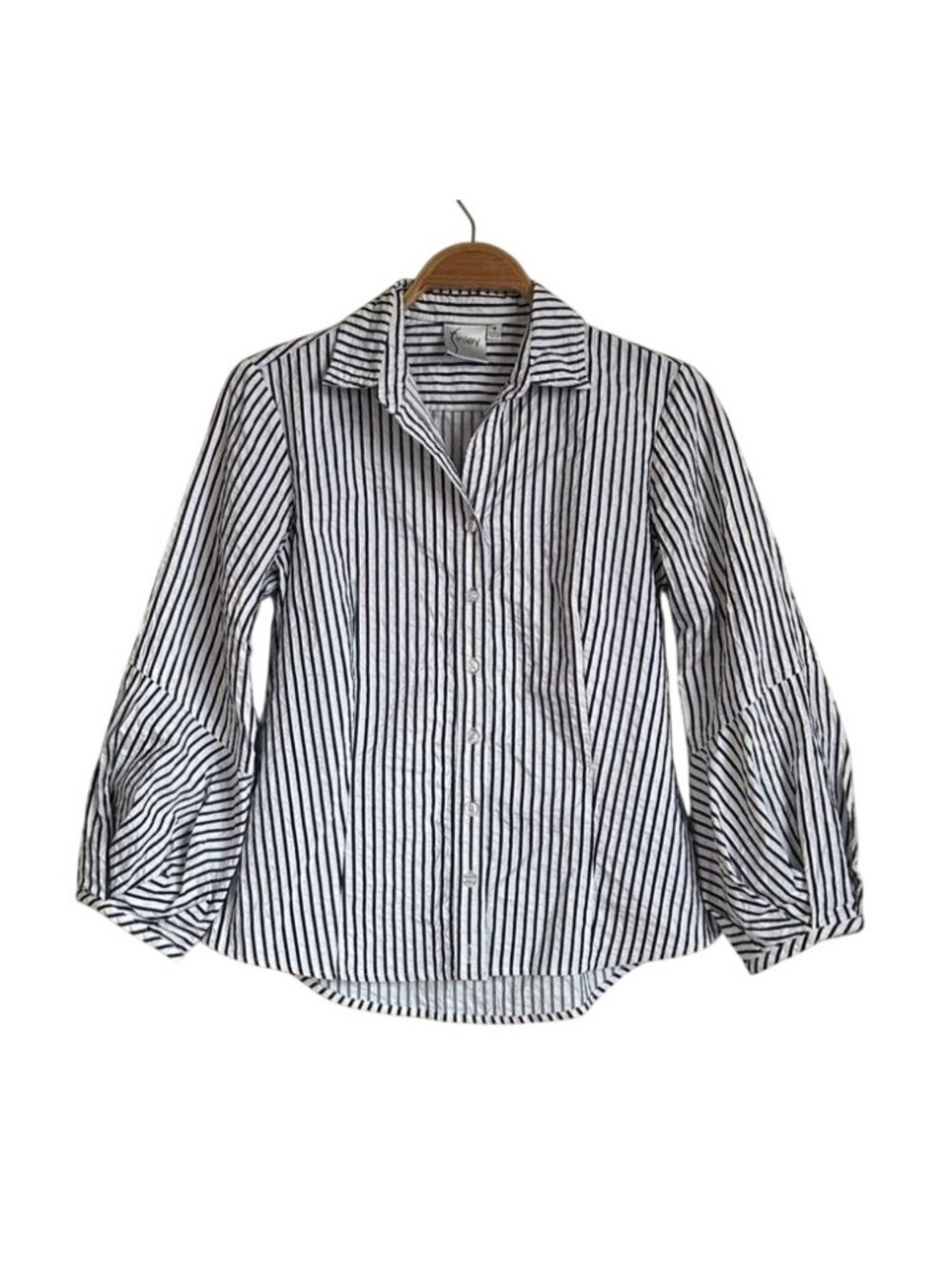 Finley Womens XS Navy & White Striped Cotton Button-Up Shirt With 3/4 Sleeves